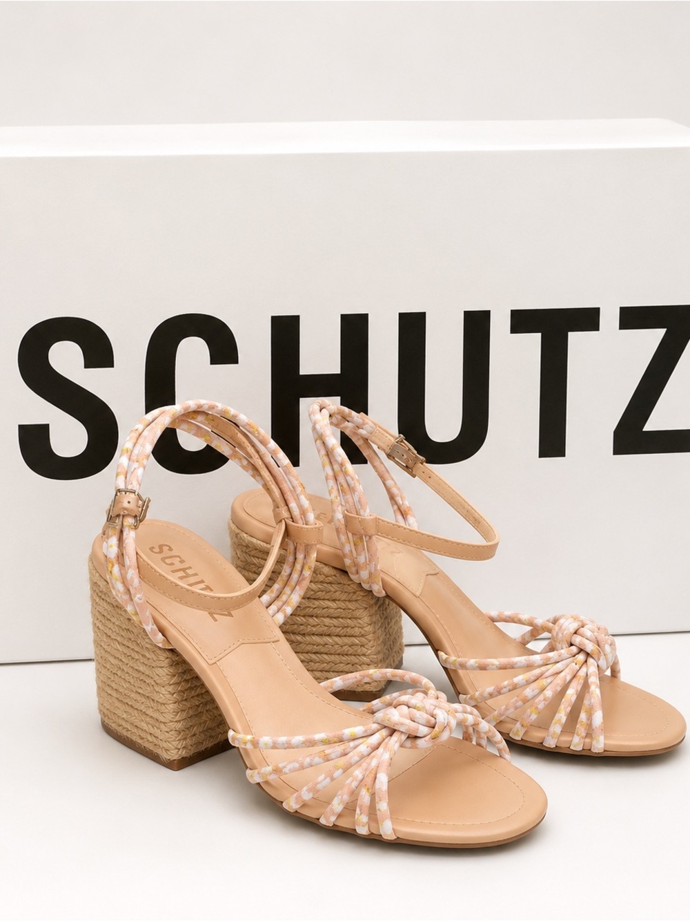 Schutz Dahra Beige Rope Knot Block Heel Sandals MSRP $130 NIB